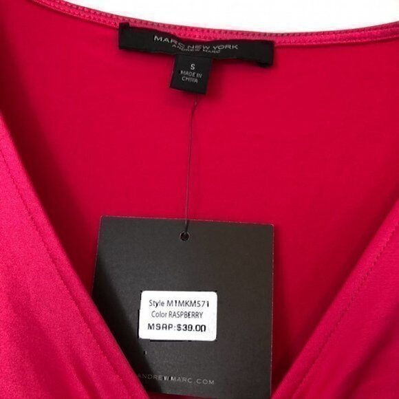 NEW NWT MARC NEW YORK Hot Pink Long Sleeve Ruched Gathered Y2K 00s Blouse Small - Picture 4 of 8